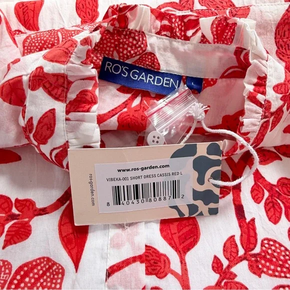 Ro's Garden Vibeka Short Floral Print Dress Large NWT Red White - Picture 8 of 10